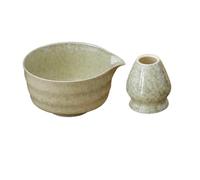 JISADER Bol à thé 2 pièces avec Bec verseur, Bol Matcha en céramique avec Support de Fouet, Bol Matcha Traditionnel, Couleur Matcha