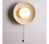 JISHUBO Applique murale ronde en travertin jaune de 25 cm (9,8 pouces), abat-jour en verre avec ampoule G9, style Wabi Sabi, idéale pour la décoration de restaurants, salons et balcons.