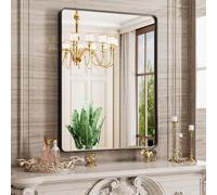 JISOSO Miroir de Salle de Bain Noir 50,8 x 76,2 cm, Cadre en métal Noir, Miroir de courtoisie rectangulaire et Arrondi avec Verre trempé, Anti-Rouille, Horizontal/Vertical