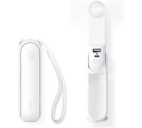 JISULIFE Mini ventilateur à main, 3-en-1 (ventilateur personnel / batterie externe rechargeable 2000 mAh / lampe de poche) design de poche pour l'extérieur, blanc