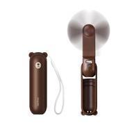 JISULIFE Mini ventilateur à main, 3-en-1 (ventilateur personnel / batterie externe rechargeable 2000 mAh / lampe de poche) design de poche pour l'extérieur, marron