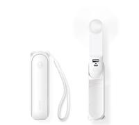 JISULIFE Mini ventilateur portatif, ventilateur à main 3 en 1, ventilateur de poche rechargeable, ventilateur à piles [12-19 heures de travail] avec batterie externe, fonction lampe de poche-blanc
