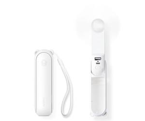 JISULIFE Mini ventilateur portatif, ventilateur à main 3 en 1, ventilateur de poche rechargeable, ventilateur à piles [12-19 heures de travail] avec batterie externe, fonction lampe de poche-blanc