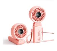 JISULIFE Portable Ventilateur 7 : 3-en-1 Main/Bureau/Cou - Rose | 19.5H Refroid. Max., 5 Vit., écran LED, 5000mAh Rechargeable, Ventilateur Pliable Pour Voyages, Concerts, Sports, Cadeaux