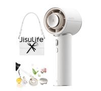 JISULIFE Ventilateur à main, mini turboréacteur portable en cuir PU de haute qualité, [jusqu'à 30 heures de refroidissement], 1-100 vitesses, ventilateur USB pour voyage - blanc
