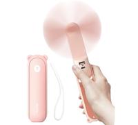JISULIFE Ventilateur portable avec batterie externe 4500 mAh, autonomie maximale de 46 heures, ventilateur de poche portable à piles ou ventilateur personnel pliable alimenté par USB, 3 vitesses rose