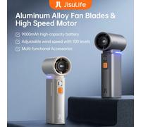 JISULIFE Ventilateur portatif Turbo, 100 vitesses de vents réglables, batterie rechargeable 9000 mAh, affichage LED, camping en plein air 9000mAh black FA55