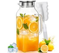 JITPOU Carafe à eau en verre de 2 litres avec couvercle - Carafe en verre pour porte de réfrigérateur - Carafe à eau carrée en verre pour eau chaude et froide - Pour eau, thé glacé, vin, jus, thé