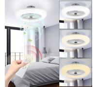 Jiubiaz 80W Ventilateur de plafond Dimmable Ventilateur Lampe LED Moderne Blanc Fan Télécommande