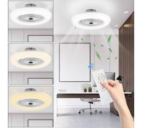 Jiubiaz 80W Ventilateurs de plafond Chambre Blanc Refroidisseur avec Illuminé LED Moderne Dimmable Salon