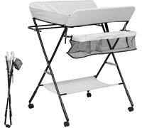 Jiubiaz Baby Table à langer Baignoire Réglable en hauteur Pliable Table à langer Pliable Réglable en hauteur avec support avec roues verrouillables Ceinture de sécurité