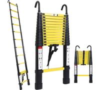 Jiubiaz Echelle Télescopique Avec Crochet Echelle à Extension Jusqu'à 150kg Stable Aluminium Escabeau Noir+Jaune 3.8m