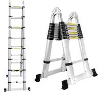 Jiubiaz Escabeau télescopique Escabeau pliant polyvalent jusqu'à 150kg Escabeau multifonctionnel 2.5+2.5m 5M
