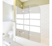 Jiubiaz Pare-douche pour baignoire 120x140cm, 3 volets pliants en verre, bande de sécurité EGS de 6mm pour écran de baignoire, accessoire de cabine de douche, bande blanche