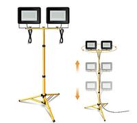 Jiubiaz Projecteur de Chantier LED Télescopique, 2x50W 4250LM Blanc Froid avec Trépied Télescopique Réglable, Étanche IP66 pour l'intérieur et l'extérieur Chantier (Câble 1M, Sans prise)