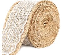 JIUERYY Ruban de jute vintage - 10 m x 5 cm - Ruban de couleur de la Hesse avec dentelle blanche - Pour artisanat, mariage, décoration de maison