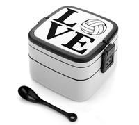 JiuPopular Boîte à bento « I Love Volleyball » - 2 étages - Avec poignée