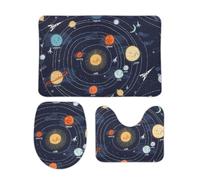 JiuPopular Lot de 3 tapis de salle de bain antidérapants pour salle de bain et toilettes, motif fusée spatiale, planète, système solaire, tapis de bain et WC