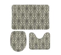 JiuPopular Lot de 3 tapis de salle de bain antidérapants pour salle de bain et toilettes, style baroque, tapis de toilette et WC