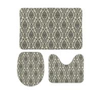 JiuPopular Lot de 3 tapis de salle de bain antidérapants pour salle de bain et toilettes, style baroque, tapis de toilette et WC