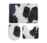 JiuPopular Lot de 3 tapis de salle de bain et tapis de toilette, antidérapants en cuir de vachette noir, pour salle de bain, WC