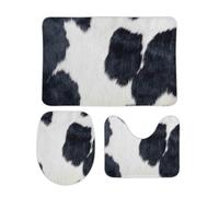 JiuPopular Lot de 3 tapis de salle de bain et tapis de toilette antidérapants en cuir de vachette noir et blanc