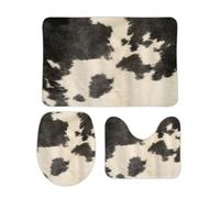 JiuPopular Lot de 3 tapis de salle de bain et tapis de toilette antidérapants en cuir de vachette vintage noir