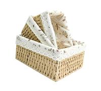 Jiuvaso 3 Pièces Panier de Rangement Boîte Décorative Panier Tressé Contenant Empilable Panière Corde Fait Main Papier Corde Parfait pour Salle de Bain, Beige