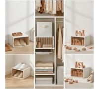 Jiuvaso Armoire de Rangement Boîte Organisateur Coffre Placard avec Porte Corps Épuré et Poignée Latérale Pratique Translucide à Cannelures Matière Pet PP, Petit, Transparent Marron
