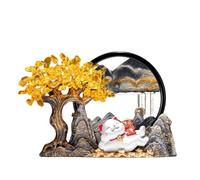 Jiuvaso Art Sablier Décoratif Tableau Sculpture Chat Ornement Décor Résine Cadre Rond Transparent Effet Évolutif Adapté au Salon Couloir Espace de Travail, Chinois, Montagne Bleue-Or, Sable Noir