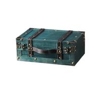 Jiuvaso Boîte Rangement Vintage avec Revêtement Brun Jaune et Clous Apparents pour Conserver Papeterie et Souvenirs Dans un Cadre Rustique, Vert Émeraude, Petit
