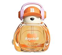 Jiuvaso Bouteille d'Eau Gourde de 650ml avec Couvercle et Poignée Motif Ours Bande Dessinée Étanche Portable Adaptée aux Enfants École Bureau, Orange