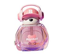 Jiuvaso Bouteille d'eau Grande Capacité Ours Cup Paille Étanche Silicone Enfant Portable Créative pour Bureau Maison Cadeau Garçon Fille Hauteur18.5cm, Rose