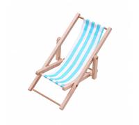 Jiuvaso Chaise Longue Plage Miniature en Bois Réaliste Fauteuil Inclinable Miniature Robuste pr Diorama, Bleu Ciel