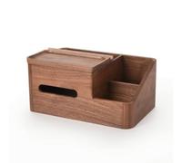 Jiuvaso Distributeur de Mouchoirs de Bureau Boîte à Mouchoirs Organisateur avec Compartiment pour Stylos et Télécommandes Couvercle Plat pour Poser Un, Noyer