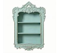 Jiuvaso Étagère Murale Décorative Rangement Présentoir Bibliothèque Bois Massif à Encadrement Sculpté et Niche Ouverte à Trois Niveaux pour Bibelots Flacons, Vert Menthe Clair