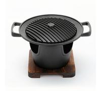 Jiuvaso Grill de Table Coréen Mini Barbecue Plaque Gril Poêle Antiadhésive Cuisson Uniforme Matériau en Aluminium Support en Bois Antichaleur Convient aux, Moderne Et Simple, Barbecue B