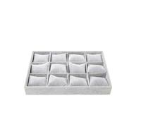 Jiuvaso Plateau de Présentation Vitrine Coffret Organiseur à 12 Compartiments avec Coussins en Velours pour Montres et Accessoires Format Compact 35cm24cm5cm, Gris Glacé