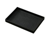 Jiuvaso Plateau Rectangulaire Plateau Décoratif Plateau de Présentation Plateau de Rangement Texture Cuir Motif Tressé et Base Sombre en Bois pour Parfums, Noir, Rectangulaire