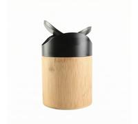 Jiuvaso Poubelle Bureau Mini avec Couvercle Corbeille Table Cylindrique Boîte à Déchets Compacte Réceptacle à Papier Bambou Plastique Corps Bambou Robuste Adaptée au Bureau Chambre Étu
