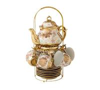 Jiuvaso Service à Thé En Porcelaine avec Cafetière, Style Nordique émaillé, Idéal pour Mariages, Cafés, et Réceptions.