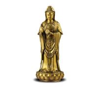 Jiuvaso Statue en Laiton Bouddha Sculpture Figurine Guanyin Religieuse Aspect Or Poli Reliefs Précis Piédestal Ornemental Main Protectrice Roue du Dharma, 48 Cm