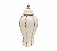 Jiuvaso Vase de Rangement en Céramique Pot Décoratif avec Couvercle Jarre Lustrée Forme Classique Corps Solide Couvercle Ornemental Détails en Relief Mise en, Or, Doré, 21x21x45CM