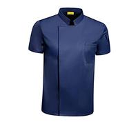Jiuvaso Veste Professionnelle à Manches Courtes Respirante avec Fermeture à Boutons et Poche Pratique en Tissu Doux Confortable Adaptée pour Cuisine, Bleu foncé Grand