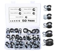 jiuxlaan 50 Pièces Colliers en P Caoutchouc pour Tuyaux, 6 8 10 13 16 mm | Colliers pour tuyaux avec doublure caoutchouc, fixation stable, anti-vibration, anti-usure, tailles assorties