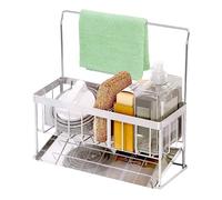 jiuzcare Porte Eponge Evier Cuisine - Organisateur Evier Cuisine Inox avec Egouttoir, Support Eponge avec Bac de Drainage Amovible, Rangement Evier Cuisine Compact avec Porte-Serviettes