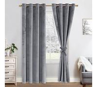 JIUZHEN Lot de 2 Rideaux Velours Occultants Doux et Opaques Rideaux à Oeillets Rideau Thermique Isolant Anti Chaleur et Frois pour Chambre Décoration 140x225cm (LxH) Gris