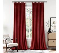 JIUZHEN Rideau en velours avec galon fronceur | Lot de 2 rideaux occultants, thermiques, protection contre le froid, en velours, rouge, H 145 x l 140 cm