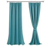 JIUZHEN Rideaux Occultants Galon Fronceur pour Rail Lot de 2 Rideau Isolant Thermique Anti UV Double Rideaux Decoration Bloquer Lumiere pour Salon Chambre 140x245cm(LxH) Turquoise