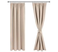 JIUZHEN Rideaux Occultants Galon Fronceur pour Rail Lot de 2 Rideau Isolant Thermique Anti UV Double Rideaux Decoration Bloquer Lumiere pour Salon Chambre 117x228cm(LxH) Beige